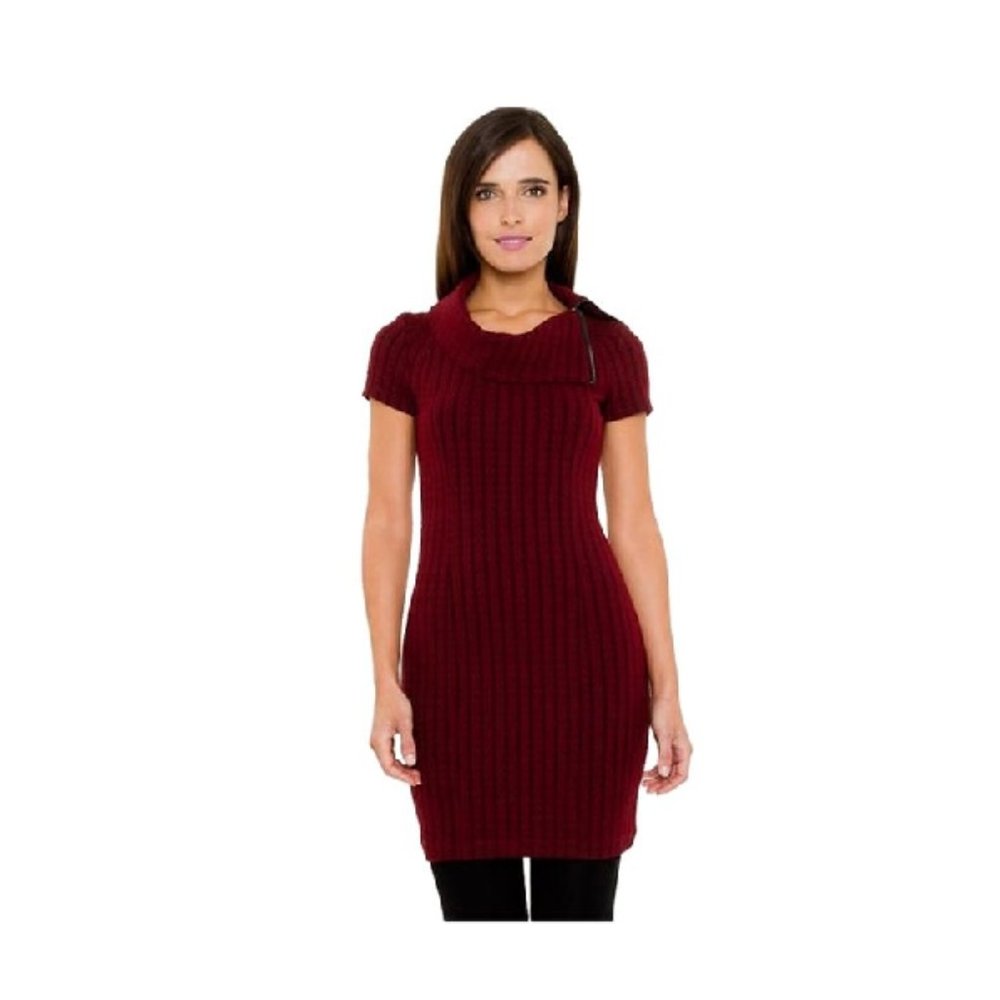 Burgundy zipper cowl neck sweater dress